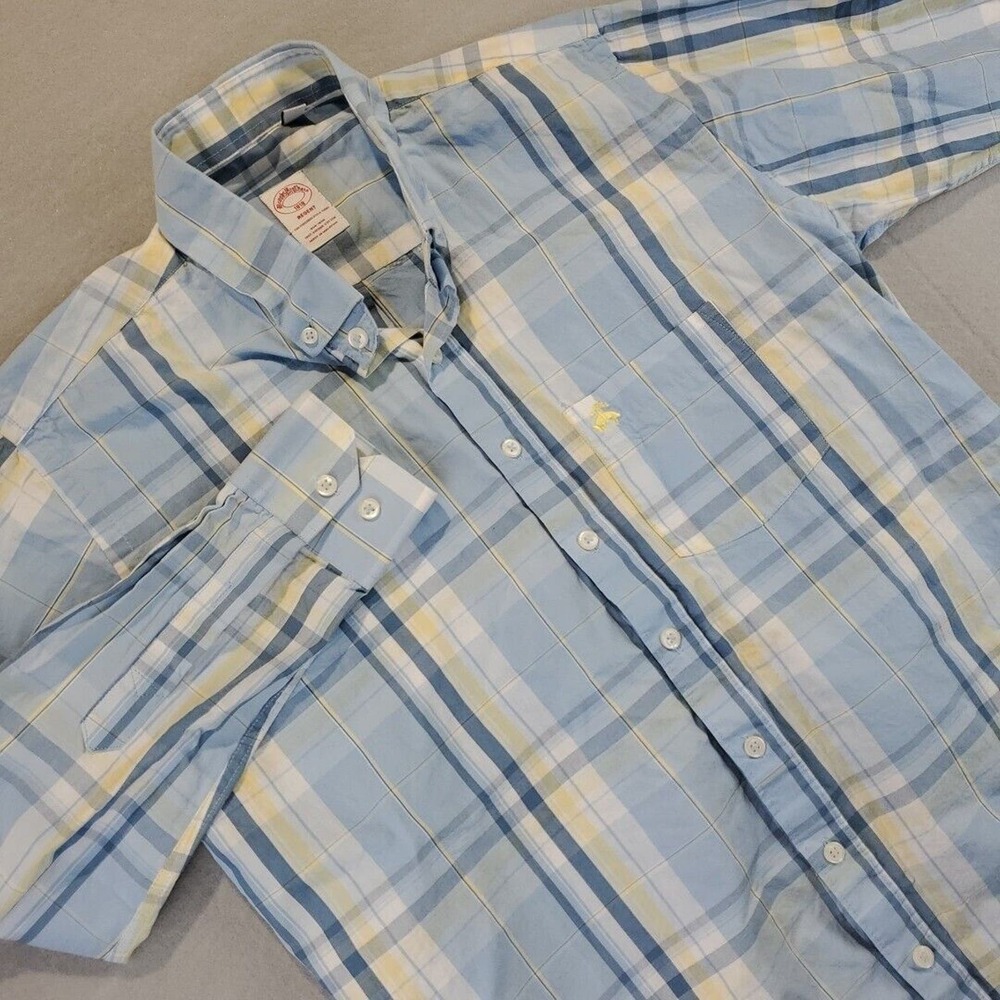 Brooks Brothers Men's Regent Fit Shirt Blue Tartan Plaid Sz XL Non Iron Stretch